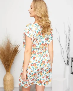 Hot Letnia damska biała sukienka w kwiaty Sukienki Letnie|Sukienki Krótkie