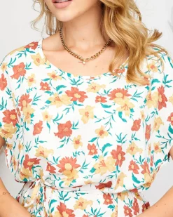 Hot Letnia damska biała sukienka w kwiaty Sukienki Letnie|Sukienki Krótkie