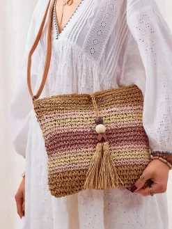 New Mała słomiana torebka damska Stripe Charm Mini Damskie Wiklinowe I Słomiane