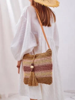 New Mała słomiana torebka damska Stripe Charm Mini Damskie Wiklinowe I Słomiane