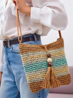 Online Mała słomiana torebka damska Stripe Charm Mini Damskie Wiklinowe I Słomiane