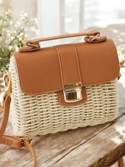 New Mała torebka wiklinowa typu kuferek Damskie Wiklinowe I Słomiane