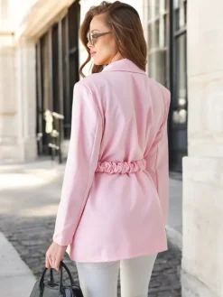 Outlet Marynarka damska z paskiem z ozdobnym kwiatem Kurtki / Marynarki / Płaszcze