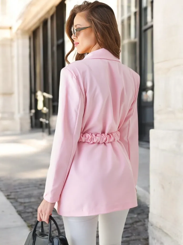 Outlet Marynarka damska z paskiem z ozdobnym kwiatem Kurtki / Marynarki / Płaszcze