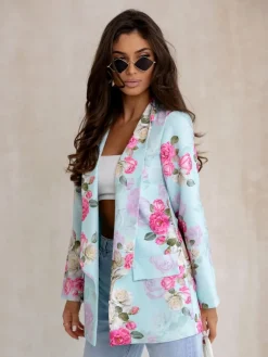 Marynarka damska bez zapięcia z kwiatami róży Kurtki / Marynarki / Płaszcze