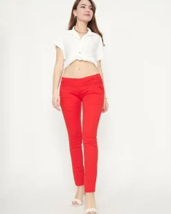 New Materiałowe spodnie damskie z niskim stanem w kolorze m Spodnie Materiałowe