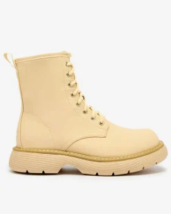 Sale Matowe beżowe botki damskie Kucillo Botki Bez Ocieplenia|Botki Sznurowane