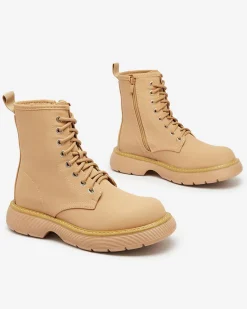 Best Matowe jasnobrązowe botki damskie Kucillo Botki Bez Ocieplenia|Botki Sznurowane