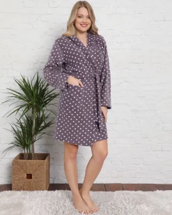 Online Miękki fioletowy damski szlafrok w groszki Szlafroki