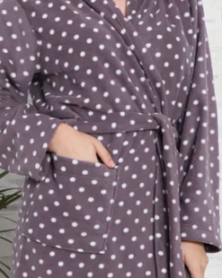 Online Miękki fioletowy damski szlafrok w groszki Szlafroki