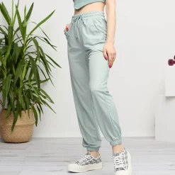 Hot Miętowe dresy damskie z naszywką Spodnie Dresowe