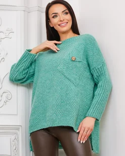 Sale Miętowy damski sweter Swetry