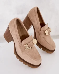 Sale Mokasyny damskie na wysokim słupku Nezii Mokasyny Na Obcasie