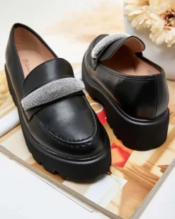 Best Mokasyny damskie z cyrkoniami Emerne Półbuty|Mokasyny Na Płaskiej Podeszwie