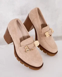 Sale Mokasyny damskie na wysokim słupku Nezii Mokasyny Na Obcasie