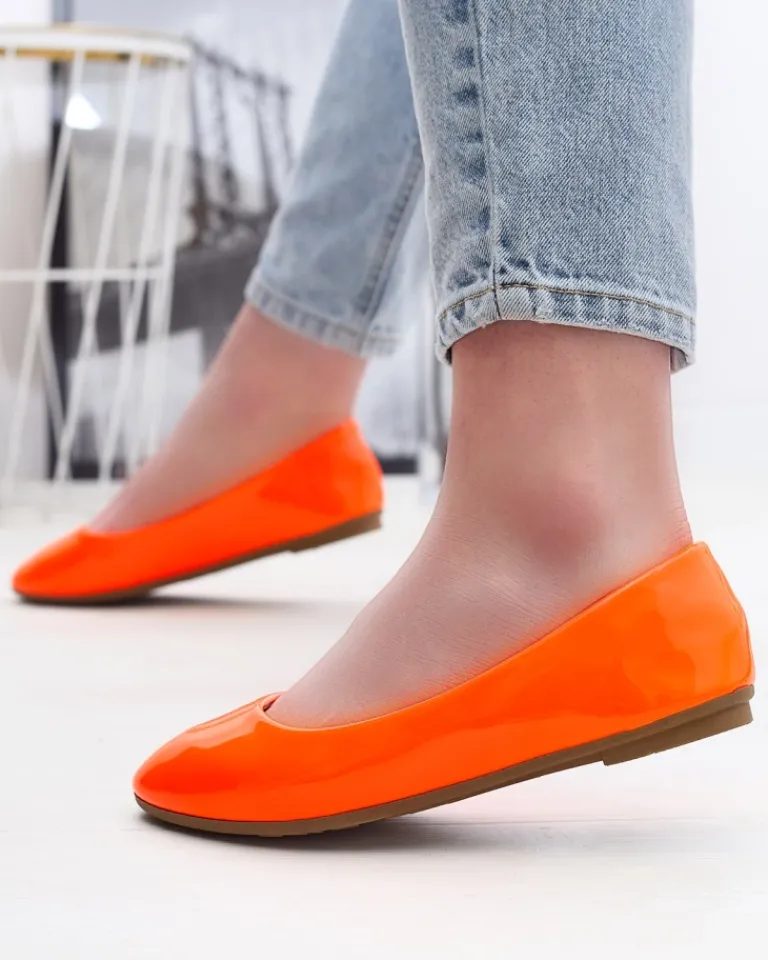 New owe pomarańczowe damskie lakierowane baleriny Fama Baleriny Klasyczne