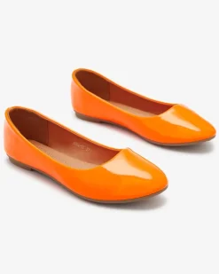 New owe pomarańczowe damskie lakierowane baleriny Fama Baleriny Klasyczne