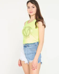 Outlet owy żółty top z printem Bluzki / Koszule / Koszulki