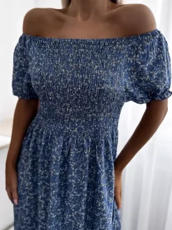 Clearance Niebieska damska sukienka midi w kwiaty Plus Size