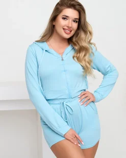 Clearance Niebieski damski sportowy komplet dresowy Damskie Komplety Damskie