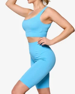 Clearance Niebieski damski komplet sportowy w prążki PLUS SIZE Damskie Komplety Damskie