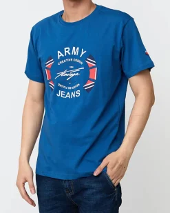 Discount Niebieski męski t-shirt z nadrukiem Bluzki