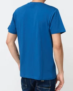 Discount Niebieski męski t-shirt z nadrukiem Bluzki