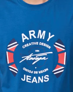 Discount Niebieski męski t-shirt z nadrukiem Bluzki