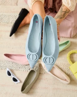 Discount Niebieskie baleriny damskie w szpic z ozdobą na nosku Tidita Baleriny Klasyczne