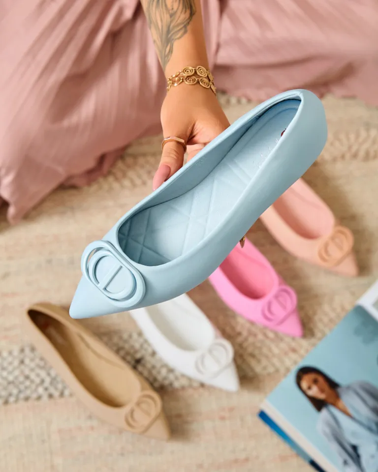 New Niebieskie baleriny damskie w szpic z ozdobą na nosku Manixy Baleriny Klasyczne