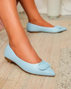 New Niebieskie baleriny damskie w szpic z ozdobą na nosku Manixy Baleriny Klasyczne