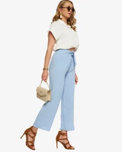 Clearance Niebieskie damskie szerokie spodnie materiałowe Spodnie Materiałowe