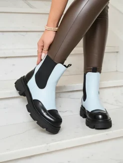 New Niebieskie damskie botki Userrus Botki Bez Ocieplenia|Botki Na Płaskim Obcasie