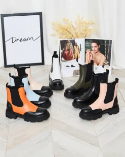 New Niebieskie damskie botki Userrus Botki Bez Ocieplenia|Botki Na Płaskim Obcasie