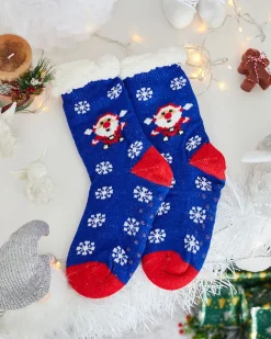 Outlet Niebieskie damskie skarpetki ze świątecznym wzorem Skarpetki