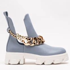 Clearance Niebieskie damskie botki z łańcuszkiem Tenkay Botki Bez Ocieplenia|Botki Na Płaskim Obcasie