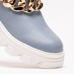 Clearance Niebieskie damskie botki z łańcuszkiem Tenkay Botki Bez Ocieplenia|Botki Na Płaskim Obcasie