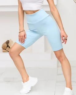 New Niebieskie damskie prążkowane legginsy kolarki Spodenki 3/4|Szorty