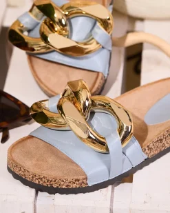 Best Niebieskie klapki damskie z ozdobą Sofig Klapki Płaskie