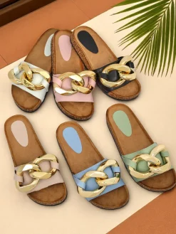 Best Niebieskie klapki damskie z ozdobą Sofig Klapki Płaskie