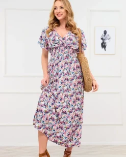 New Niebiesko- różowa damska sukienka maxi w kwiaty Sukienki Letnie|Sukienki Długie