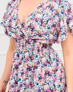 New Niebiesko- różowa damska sukienka maxi w kwiaty Sukienki Letnie|Sukienki Długie