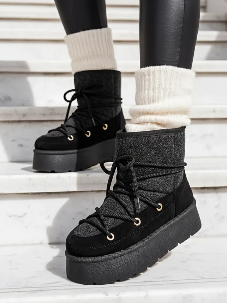 Best Śniegowce damskie sznurowane Filori Śniegowce|Botki Na Płaskim Obcasie