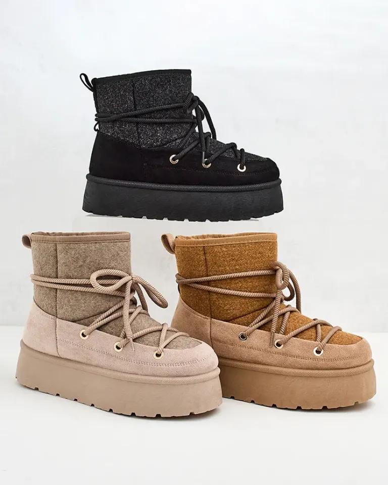 Best Śniegowce damskie sznurowane Filori Śniegowce|Botki Na Płaskim Obcasie