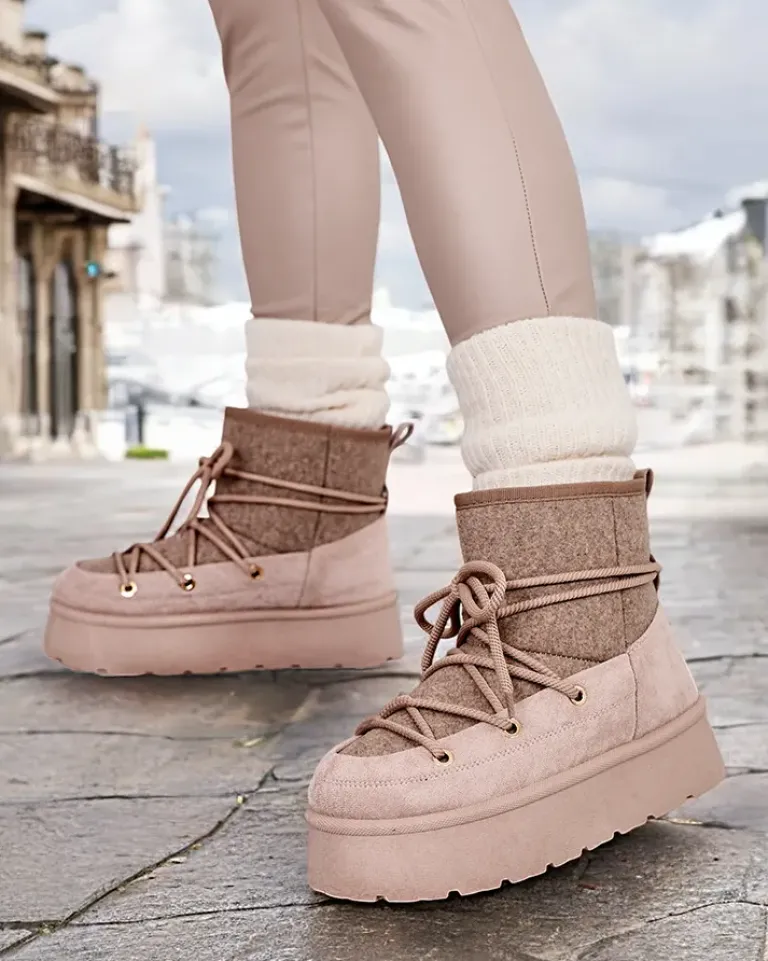 Clearance Śniegowce damskie sznurowane Filori Śniegowce|Botki Na Płaskim Obcasie