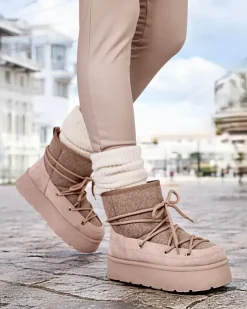 Clearance Śniegowce damskie sznurowane Filori Śniegowce|Botki Na Płaskim Obcasie