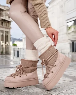 Clearance Śniegowce damskie sznurowane Filori Śniegowce|Botki Na Płaskim Obcasie