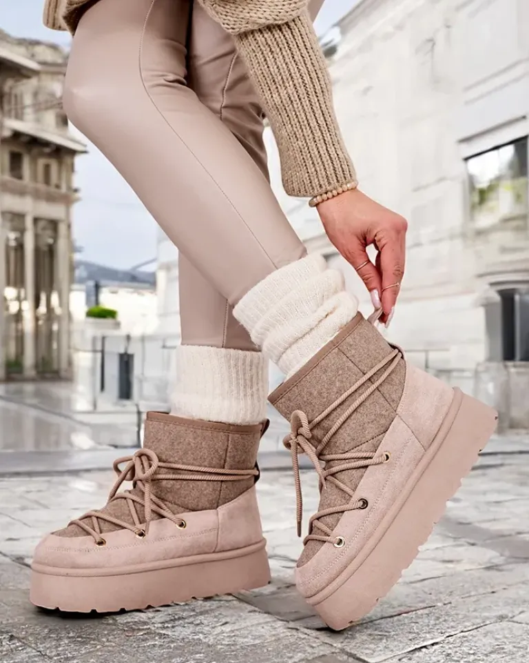 Clearance Śniegowce damskie sznurowane Filori Śniegowce|Botki Na Płaskim Obcasie