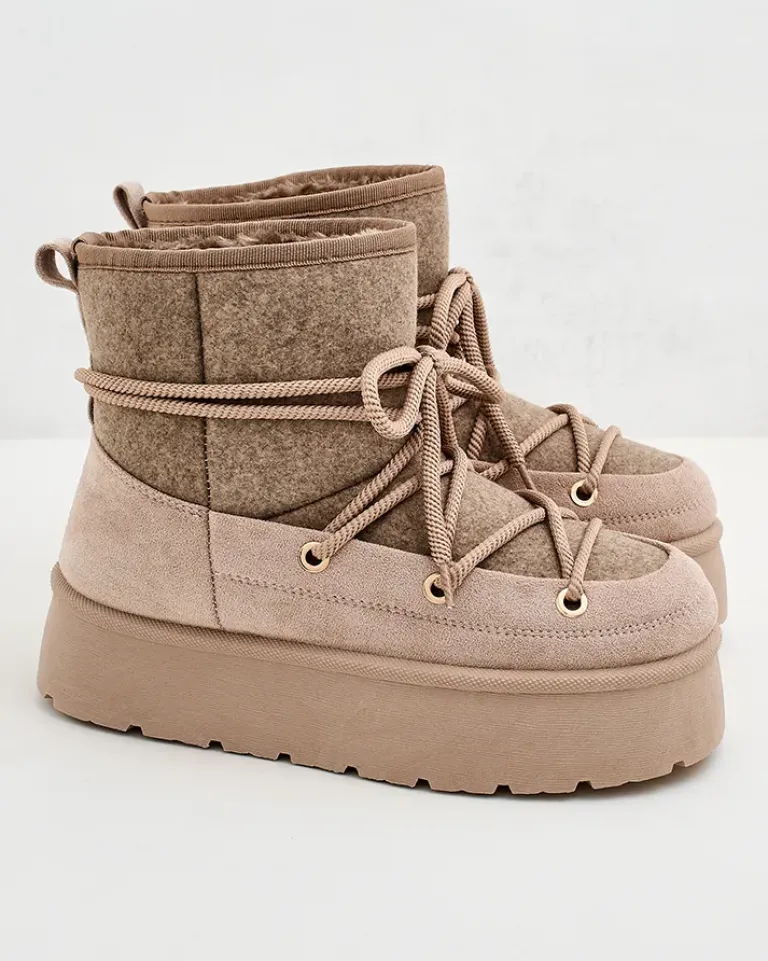 Clearance Śniegowce damskie sznurowane Filori Śniegowce|Botki Na Płaskim Obcasie