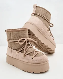 Clearance Śniegowce damskie sznurowane Filori Śniegowce|Botki Na Płaskim Obcasie